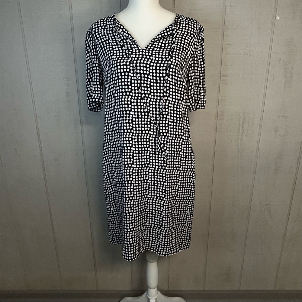 Womens‎ Midi Shift Dress Size 6 (Small) Short Sleeve Pockets Polka Dot Bow Twee